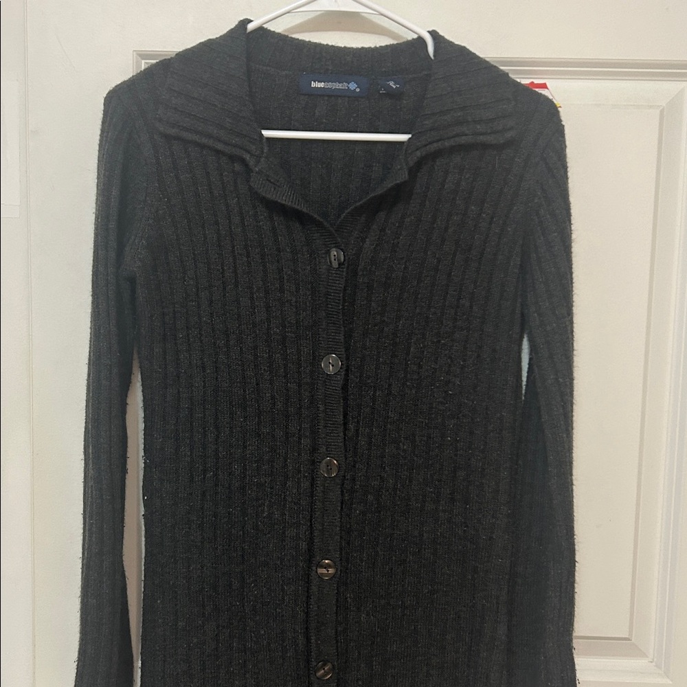 Blue Asphalt Knit Ribbed Long Sleeve Sweater Dress size medium grey button down - Picture 2 of 6
